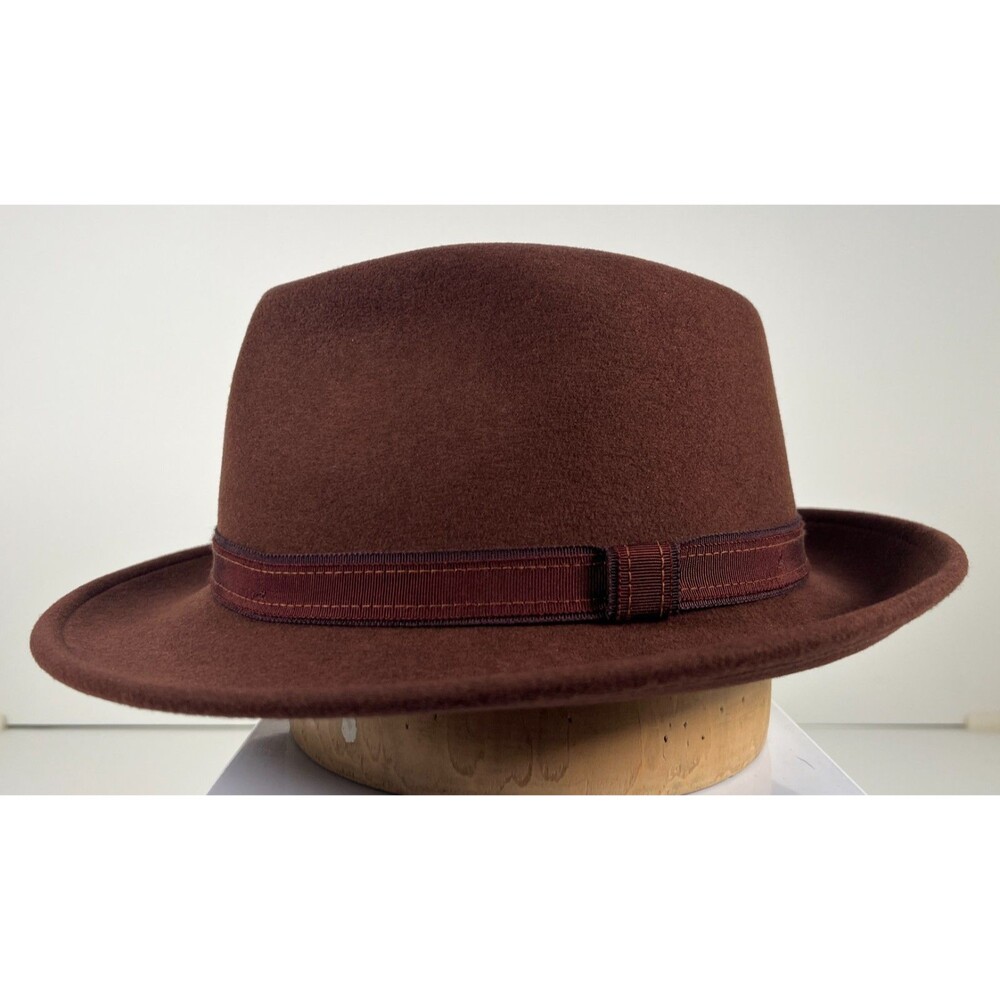 Chocolate Brown Fedora Hat Large 100% Wool Paul Frederick 2 in Brim Classic Look